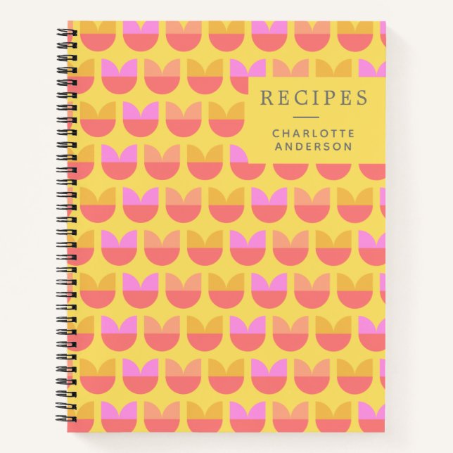 Geometric Tulip Flower Yellow Personalised Recipe Notebook (Front)
