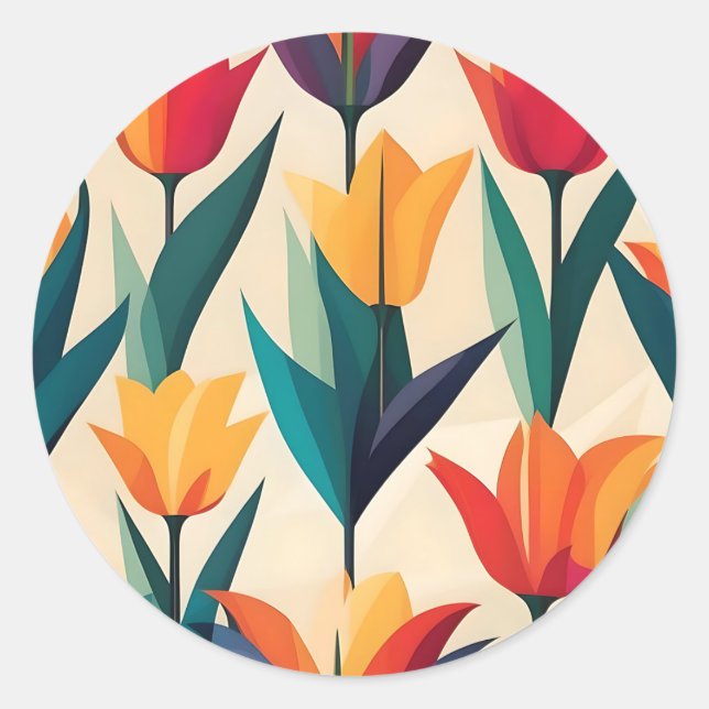 Geometric Tulip Pattern Modern Classic Round Sticker (Front)