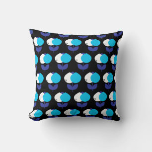 Geometric Tulips Blue and Black Cushion