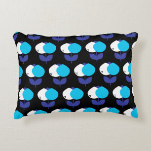 Geometric Tulips Blue and Black Decorative Cushion