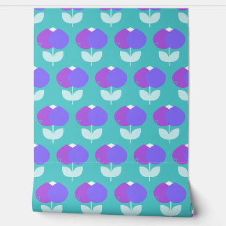 Geometric Tulips Purple and Aqua Wallpaper