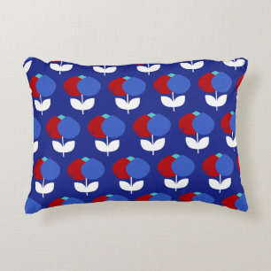 Geometric Tulips Red and Blue Decorative Cushion