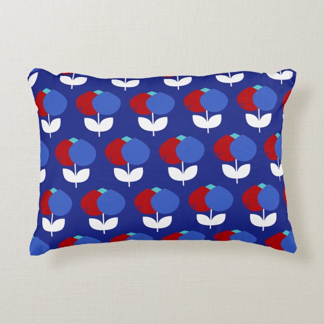 Geometric Tulips Red and Blue Decorative Cushion (Front)