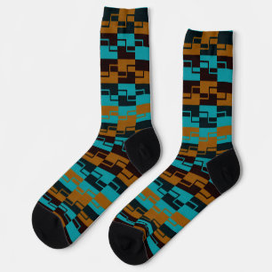 Geometric Turquoise and light/dark Brown Black Socks
