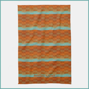 Geometric Turquoise and Orange Abstract   Tea Towel