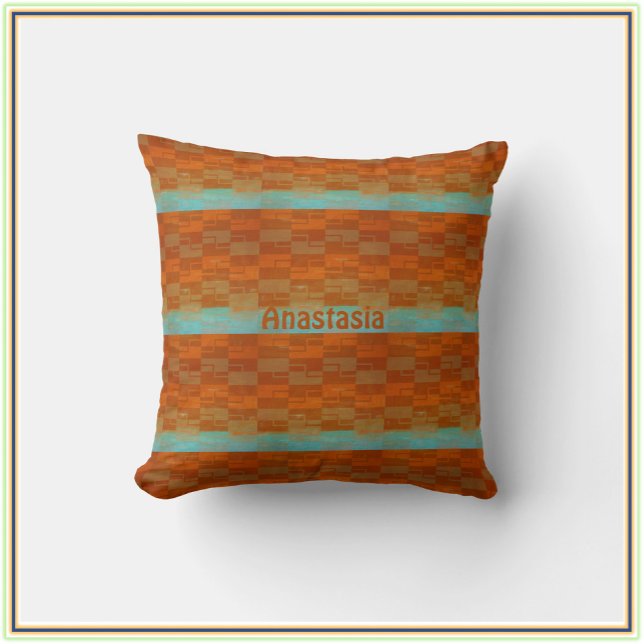 Geometric Turquoise and Orange Abstract Throw Pill Cushion (Creator Uploaded)