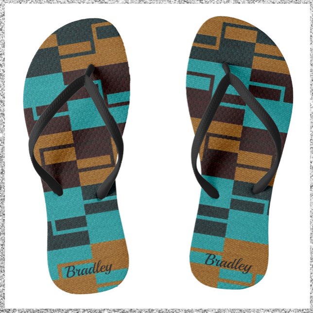 Geometric Turquoise Black and Brown  Flip Flops (Creator Uploaded)
