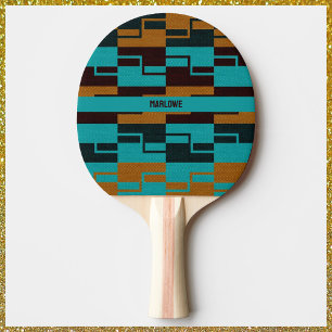 Geometric Turquoise Black and Brown Ping Pong Paddle
