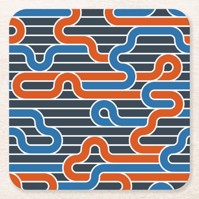 Geometric Twisted Lines Vintage Square Paper Coaster (Front)