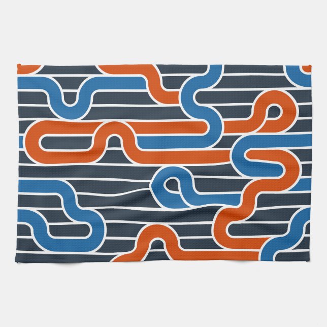 Geometric Twisted Lines Vintage Tea Towel (Horizontal)