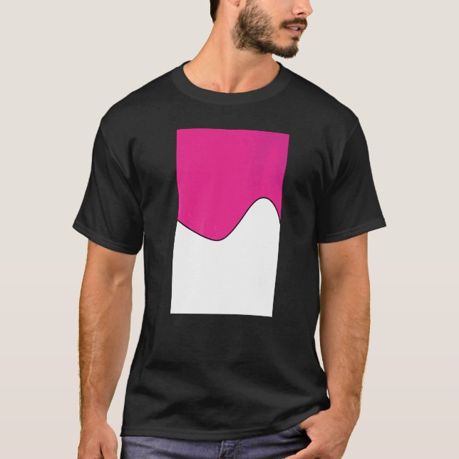 Geometric Two Tone Wave Pattern Deep Cerise And Wh T-Shirt (Front)