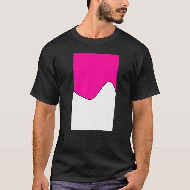 Geometric Two Tone Wave Pattern Deep Pink And Whit T-Shirt (Front)