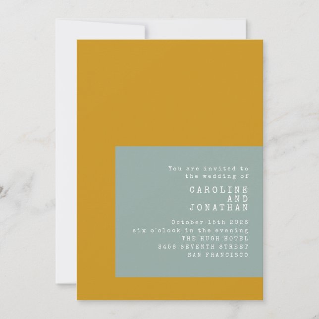 Geometric Typewriter Text Mustard Sage Wedding  Invitation (Front)