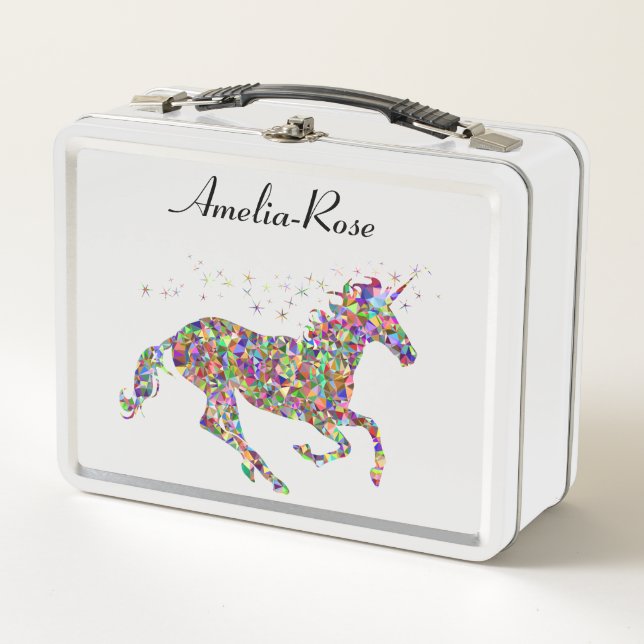 Geometric Unicorn Girls Name Metal Lunch Box (Front)