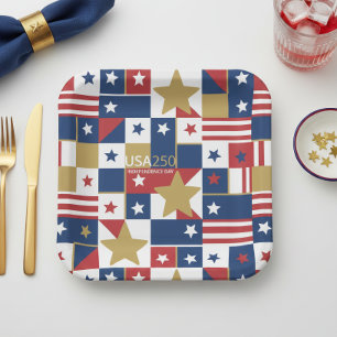 Geometric USA250 4th of July ID1315 Paper Plate