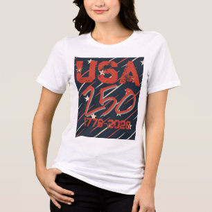 Geometric USA Flag Pattern Modern Women's Tri-Blend Shirt