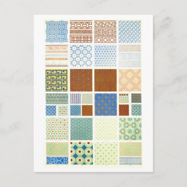 Geometric Vintage Chinese Fabric Designs Postcard (Front)