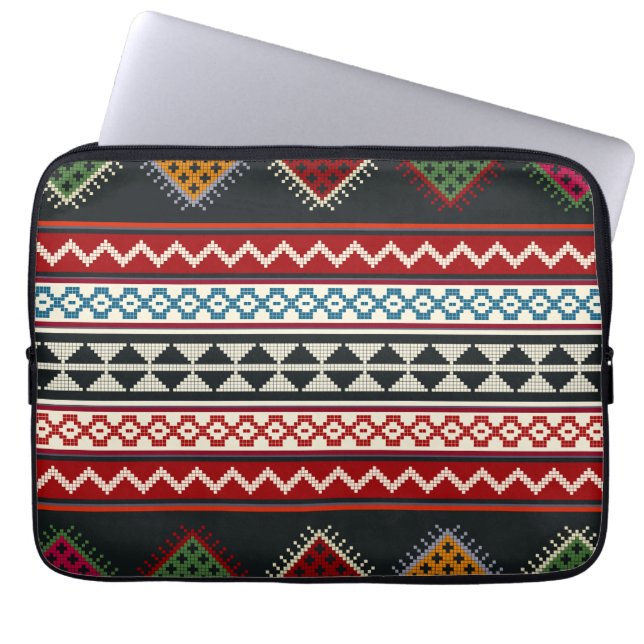 Geometric vintage classic cute-trendy colourful laptop sleeve (Front)
