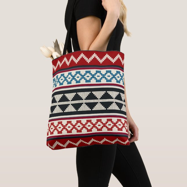 Geometric vintage classic cute-trendy colourful tote bag (Close Up)