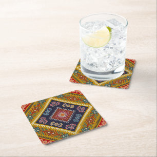 Geometric vintage classic fashion-trendy colorful square paper coaster
