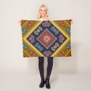 Geometric vintage classic fashion-trendy colourful fleece blanket