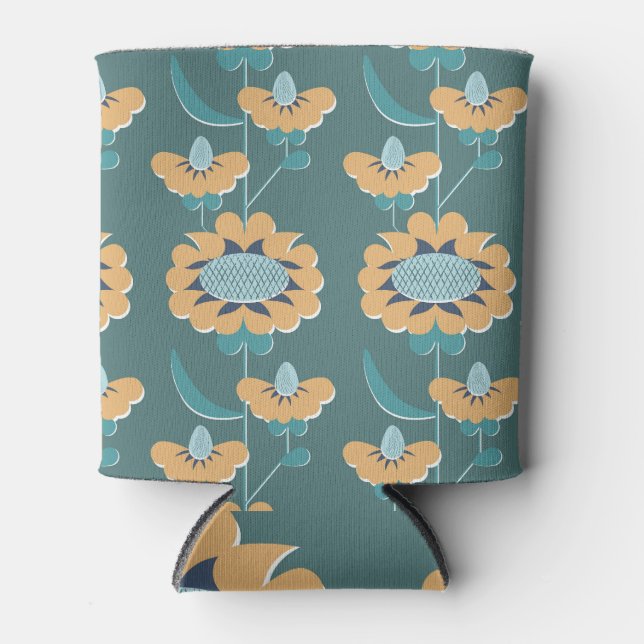 Geometric Vintage: Textile Nautical Motif Can Cooler (Front)