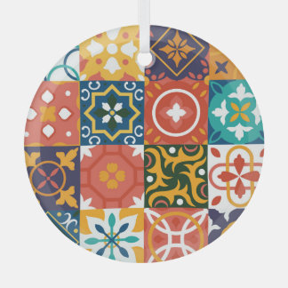 Geometric Vintage Tiles Ornate Pattern Glass Tree Decoration