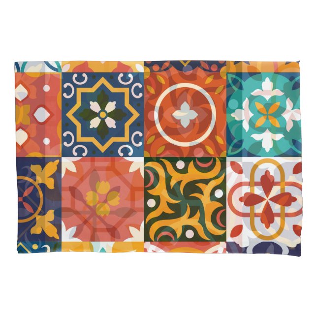 Geometric Vintage Tiles Ornate Pattern Pillowcase (Front)