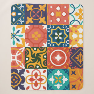 Geometric Vintage Tiles Ornate Pattern Sherpa Blanket