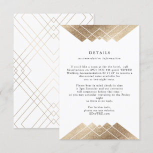 Geometric Vintage White Gold Foil Wedding Details Enclosure Card