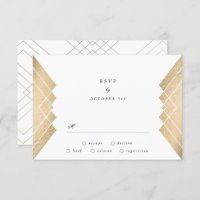 Geometric Vintage White Gold Gatsby Wedding RSVP