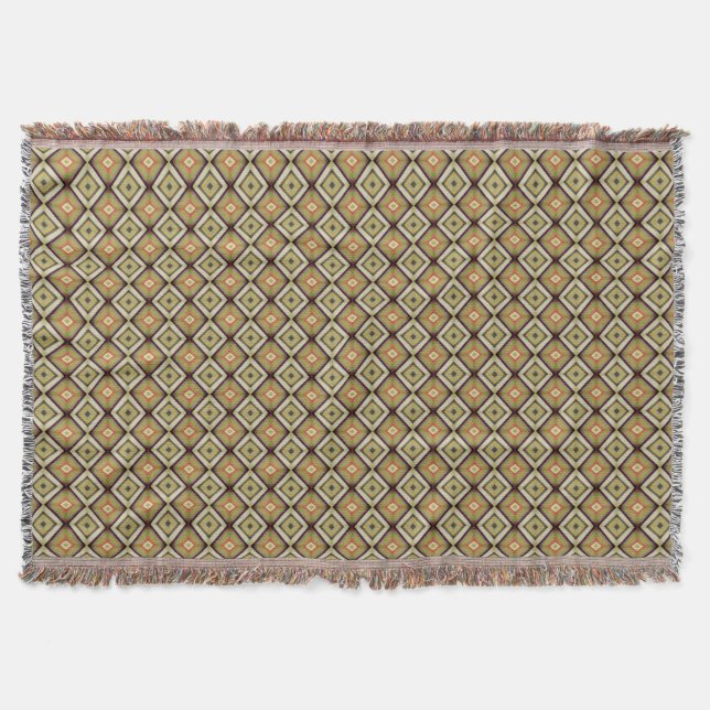 Geometric Warm Tone Diamond Pattern Throw Blanket (Front)