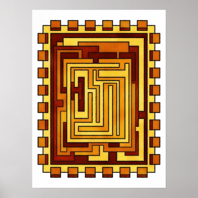 Geometric Warm Tone Maze Pattern Design Poster (Front)