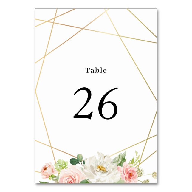 Geometric watercolor blush floral wedding table number (Front)
