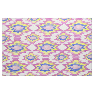 Geometric Watercolor Boho Yellow Pink Pattern Fabric