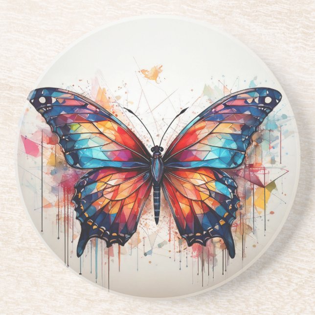 Geometric Watercolor Butterfyly Coaster (Front)