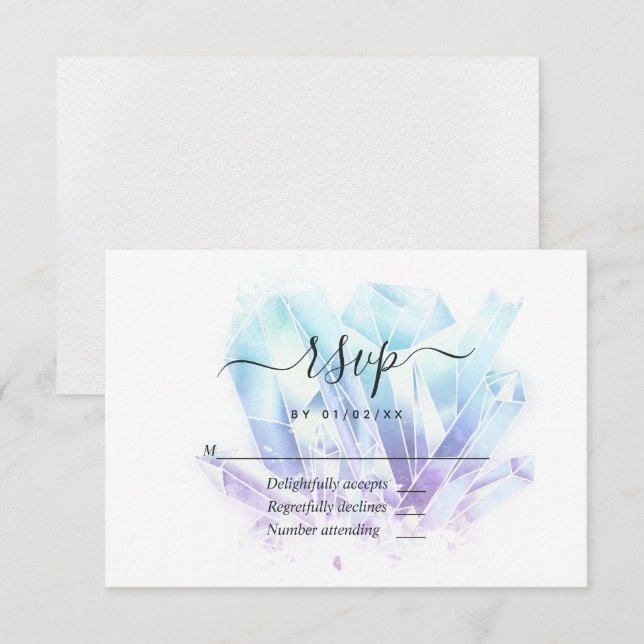 Geometric Watercolor Crystals Wedding RSVP Card (Front/Back)