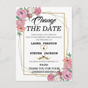 Geometric watercolor floral change the date postcard