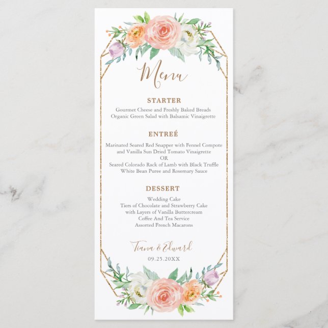 Geometric Watercolor Flower Dinner Menu (Front)