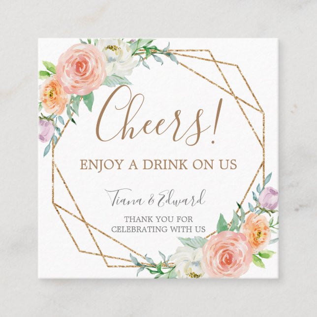 Geometric Watercolor Flowers Drink Ticket (Front)