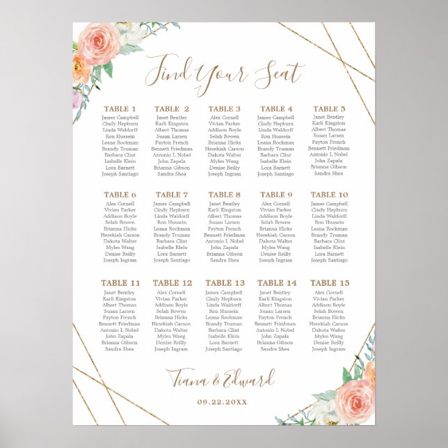 Geometric Watercolor Flowers Seating Chart (Front)