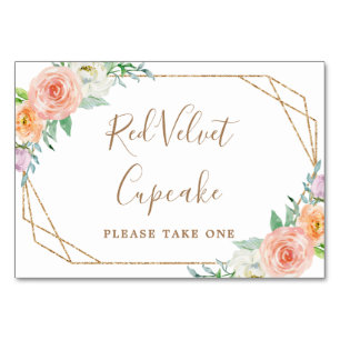 Geometric Watercolor Flowers Wedding Food Label Table Number