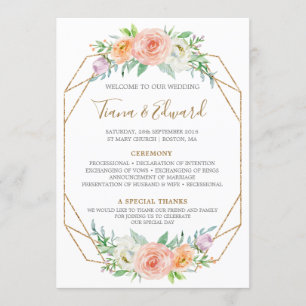 Geometric Watercolor Flowers Wedding Program Programme