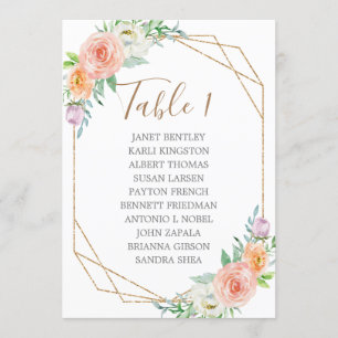 Geometric Watercolor Flowers Wedding Seating Chart Programme