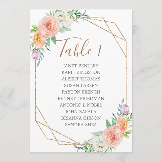 Geometric Watercolor Flowers Wedding Seating Chart Programme (Front)
