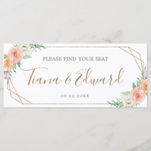 Geometric Watercolor Flowers Wedding Seating Chart Programme