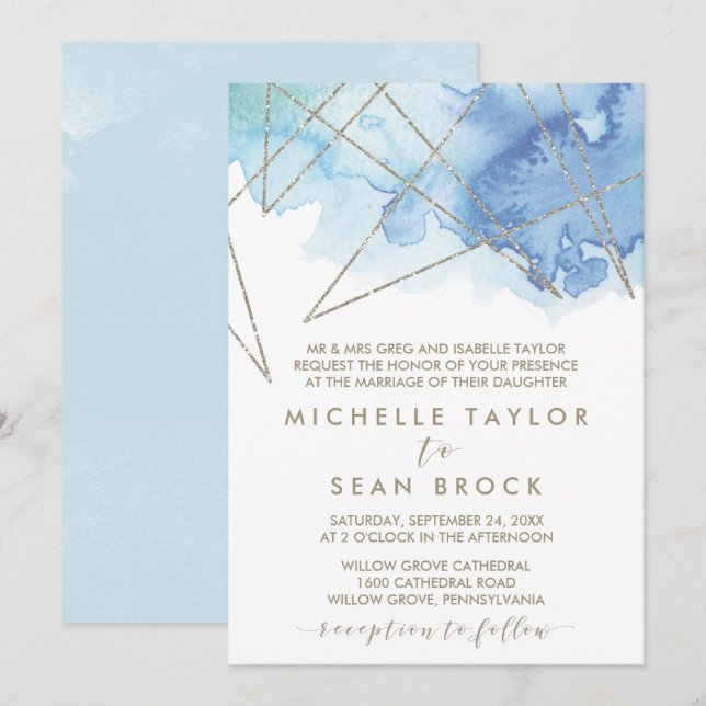 Geometric Watercolor Formal Wedding Invitation (Front/Back)