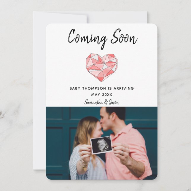 Geometric Watercolor Heart Pregnancy Announcement (Front)