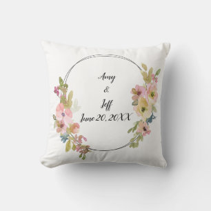 Geometric Watercolor Monogram Floral Wedding Cushion