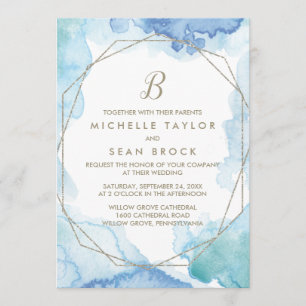 Geometric Watercolor Monogram Wedding Invitation